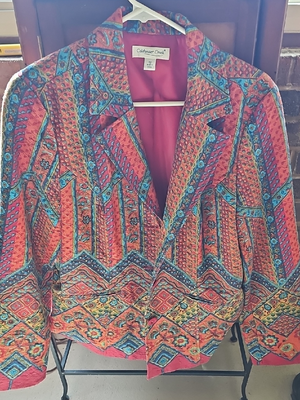 Coldwater Creek Multicolor Geometric & Floral Blazer - Red, Teal, Orange
